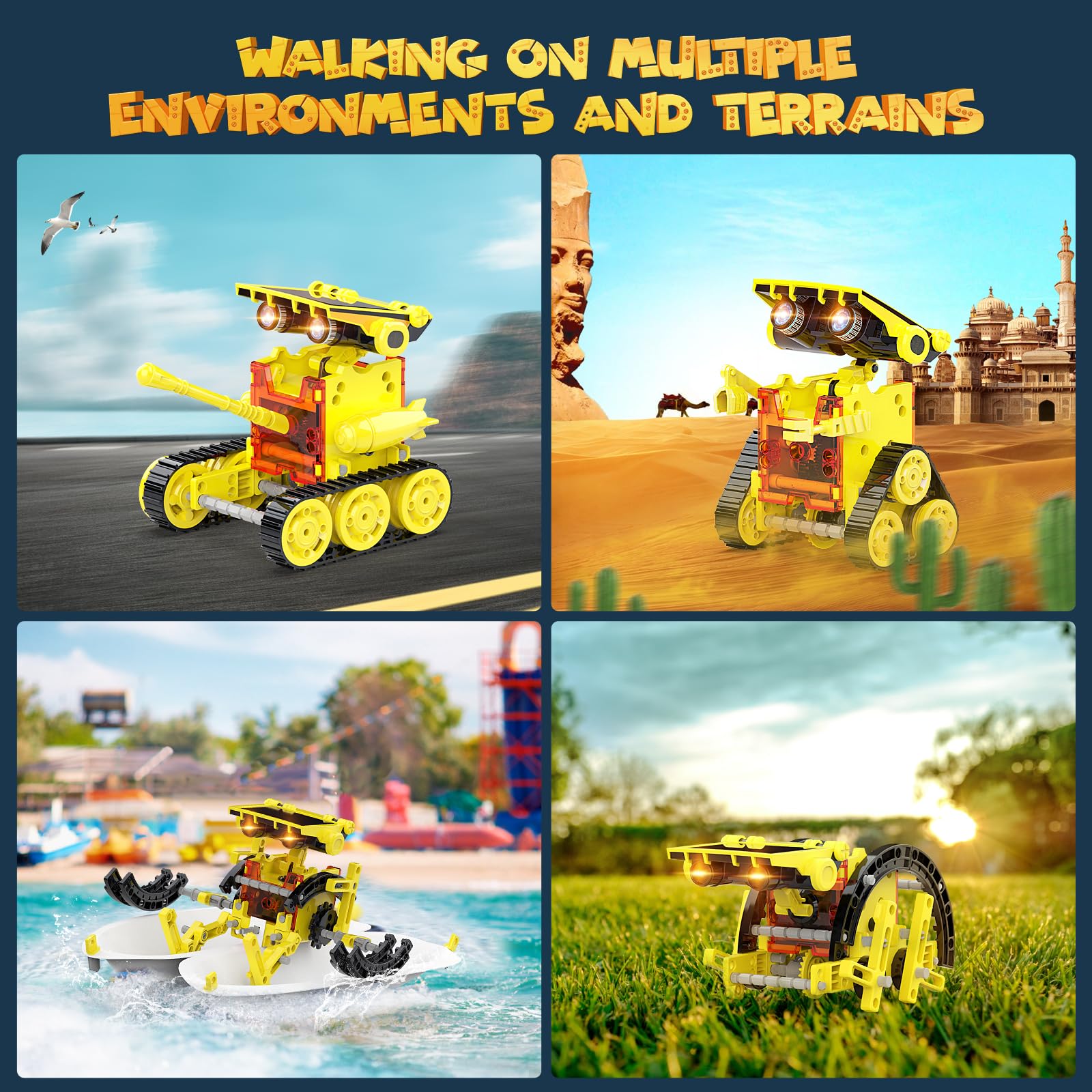 30-in-1 STEM Solar Robot Kit Toys, 243 Pieces Educational Building Science Experiment Kit for Kids Aged 8-12, Birthday Gifts Kids Aged 8 9 10 11 12 13 Years Old(Yellow)