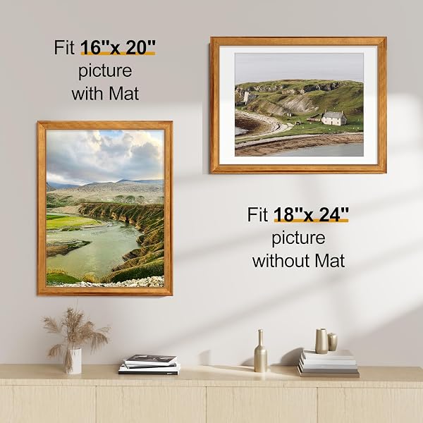 VITTANLY 18X24 PICTURE FRAMES SET OF 2, ORNATE VINTAGE PHOTO FRAME FOR WALL MOUNT, DISPLAY 16X20 PICTURES WITH MAT OR 18X24 WITHOUT MAT, RUSTIC GOLD