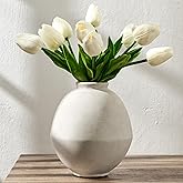 PORCER Ceramic Flower Vase, 6.22 Inch Rustic Farmhouse Vase Home Decor, Handcrafted Vintage Pottery Vase, Small Terracotta Vases for Living Room, Table, Shelf, Fireplace, Off-White