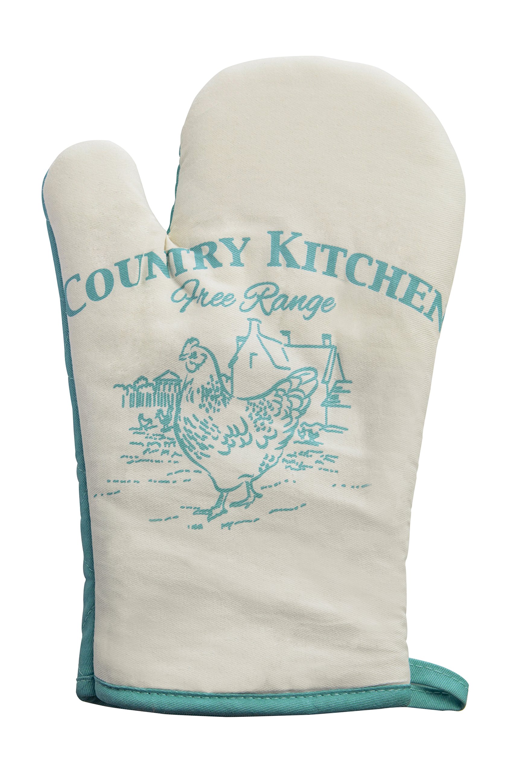 Premier Housewares Country Kitchen Single Oven Glove - White/Teal