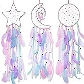 3 Pack Pink Star Moon Sun Dream Catcher - Pink Dream Catchers for Girls Room Decor, Teen Girl Room Decor, Grils Bedroom Decor,Gril Room Decor,Teen Room Decor for Girls