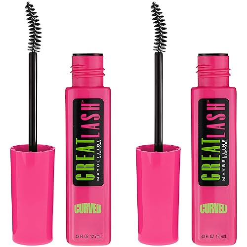 Maybelline Great Lash Curved Brush Washable Mascara, Volumizing, Lengthening and Curling Mascara, Very Black, 1 Count