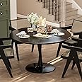 LTTROMAT 42 Inch Round Dining Table, Black Tulip Dining Table Tulip Table W/0.71" Thickness & Metal Pedestal Base for 4 to 6 People, Modern Round Kitchen Table Leisure Table Circle Coffee Table
