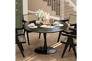 LTTROMAT 42 Inch Round Dining Table, Black Tulip Dining Table Tulip Table W/0.71" Thickness & Metal Pedestal Base for 4 to 6 People, Modern Round Kitchen Table Leisure Table Circle Coffee Table