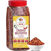 Crushed Red Pepper Flakes 12oz Hot Chili Flake Seasoning for Pizza Pasta | Spicy kick for chili, soups, marinades, stir fry &amp; garlic oil. All natural, no preservatives. Resealable bulk bag.