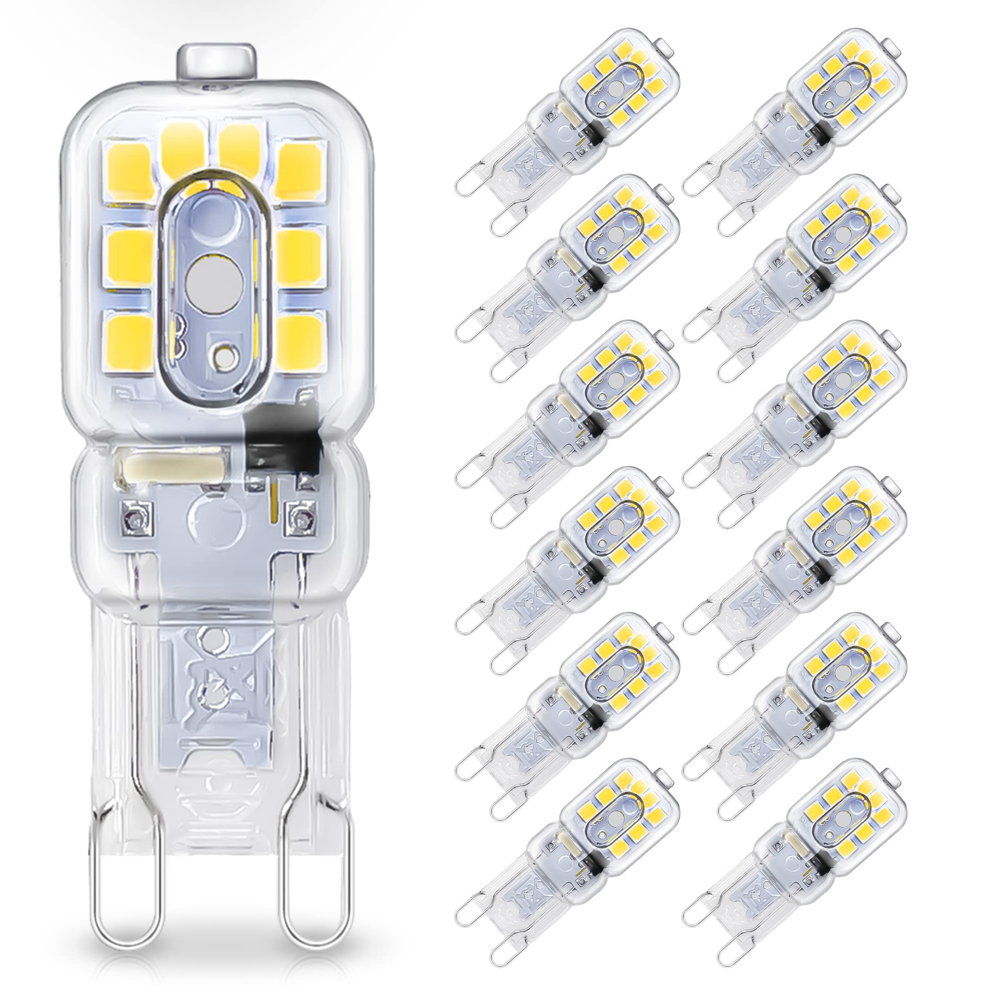 HFCDL G9 LED Bulbs Daylight 3W Cool White 6000K Equivalent to 28W 30W 33W Halogen Light Bulbs 300 Lumens Non-dimmable AC 220V-240V Energy Saving Bulbs for Chandelier Home Lighting Decor 12 Packs