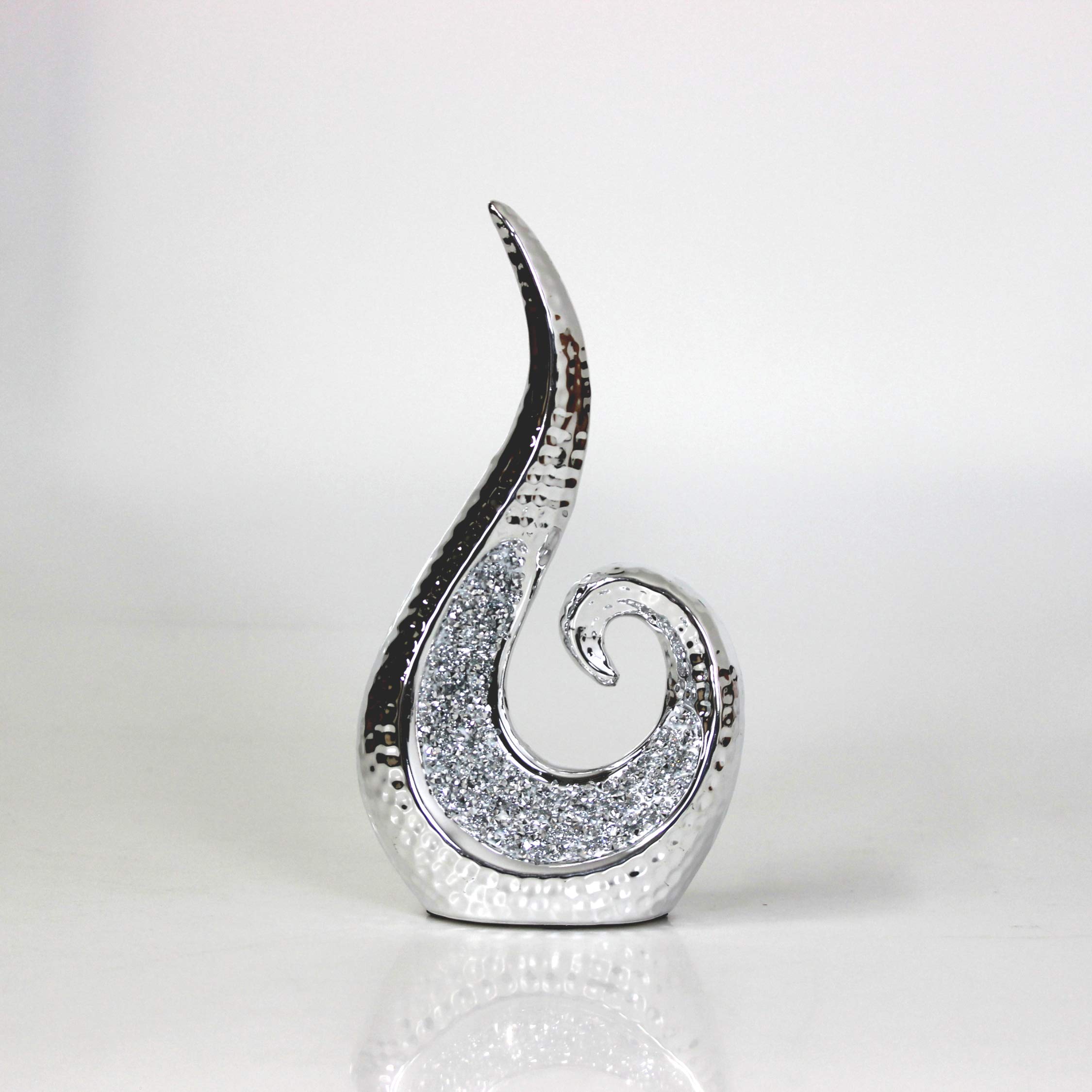The Leonardo Collection Resin Stylish Silver Swirl Textured Diamonte Bling Decorative Sculpture Ornament Gift