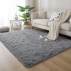 DweIke Fluffy Grey Rugs for Bedroom Living