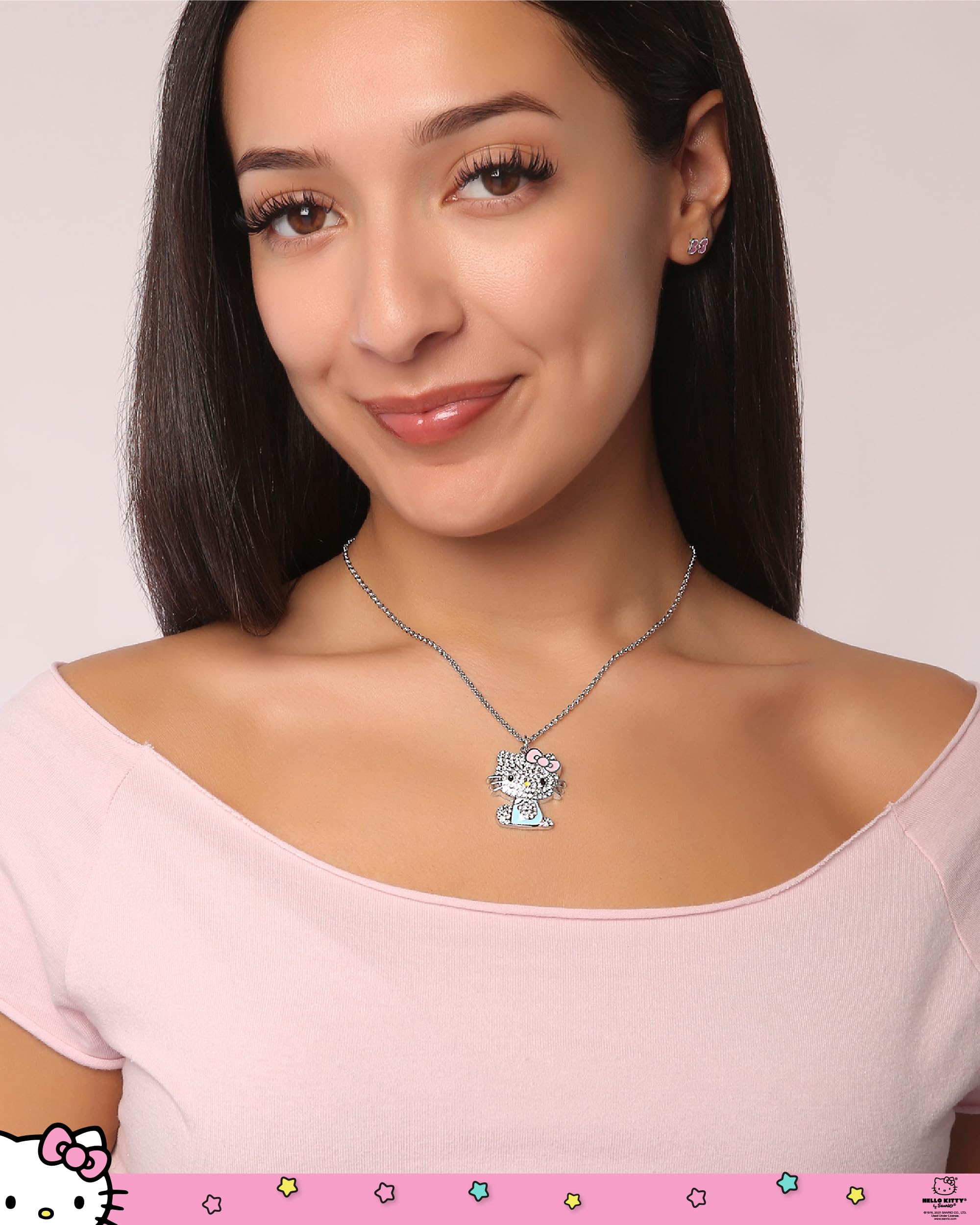 SALLY ROSE Sanrio Hello Kitty Pave Crystal Pendant Necklace Official License, 16