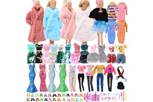 CARREUTY 70 PCS Clothes and Accessories for 11.5 inch Barbie 7 Party Dress 5 Tops 5 Pants 2 Winter Coats 1 Sweater 1 Scarf 1 Hat 10 Pair of Shoes 28 Accessories Set in Random Christgmas Gift for Girl Boy