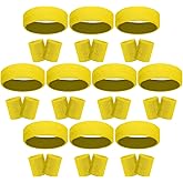 Samoyee 30 Pcs Sweatbands Wristbands Set Absorbent Terry Cloth Headbands Wristbands Neon Color Striped 80s Athletic Sweatbands for Sports Gym Exercise
