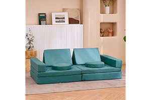 jela Couch Extended Size 10PCS with futons, Floor Sofa Modular Furniture for Kids and Adults, Foam Play Couch, Modular Sectional Sofa (Light Blue