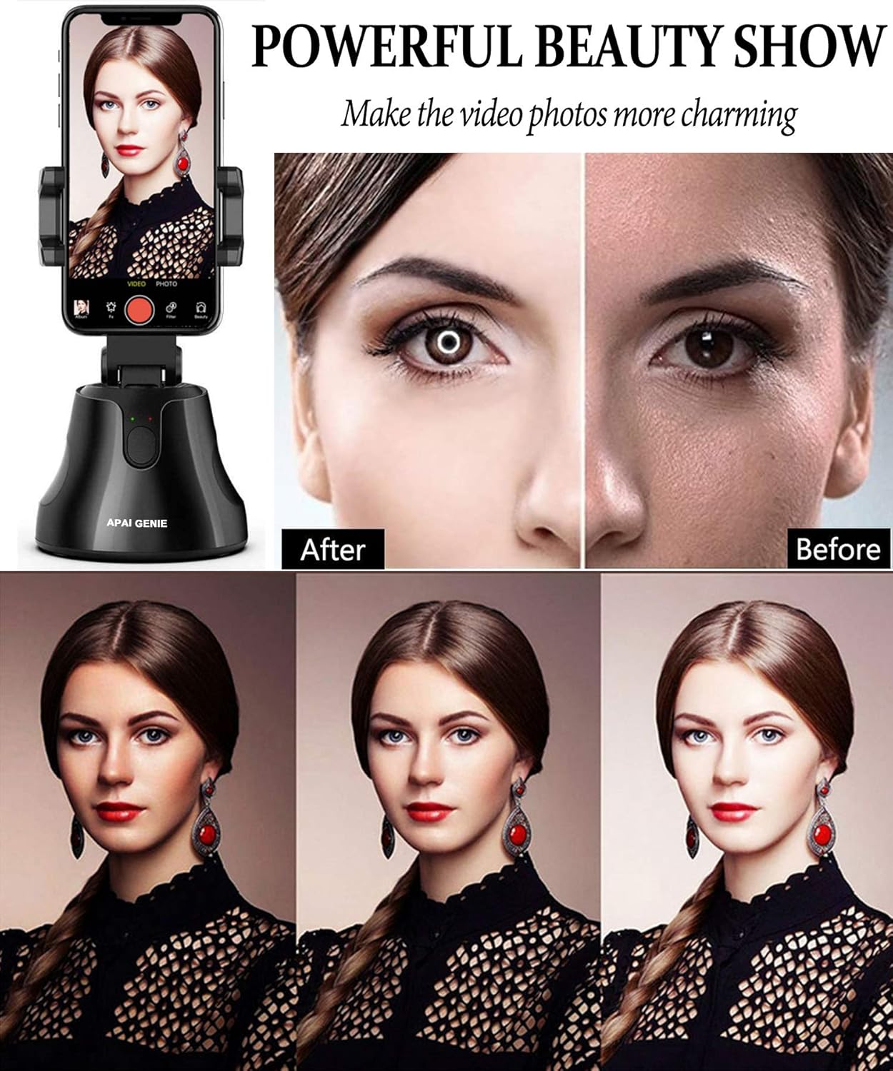Portable All-in-one Smart Selfie Stick, 360° Rotates Auto Face & Object Tracking Vlog Shooting Smartphone Mount Holder: Camera & Photo