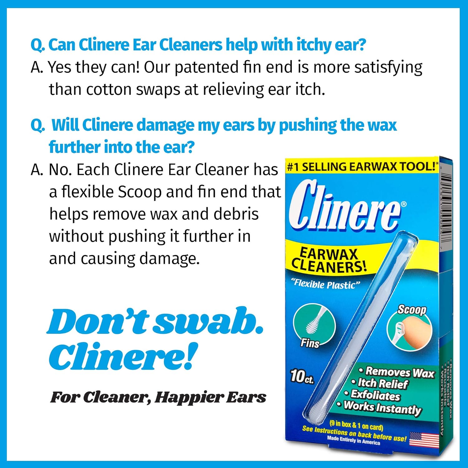 Clinere® Ear Cleaners, 10 Count Earwax Remover Tool Safely and Gently Cleaning Ear Canal at Home, Ear Wax Cleaner Tool, Itch Relief, Ear Wax Buildup, Works Instantly, Exfolimates, Earwax Cleaners.: Health & Personal Care