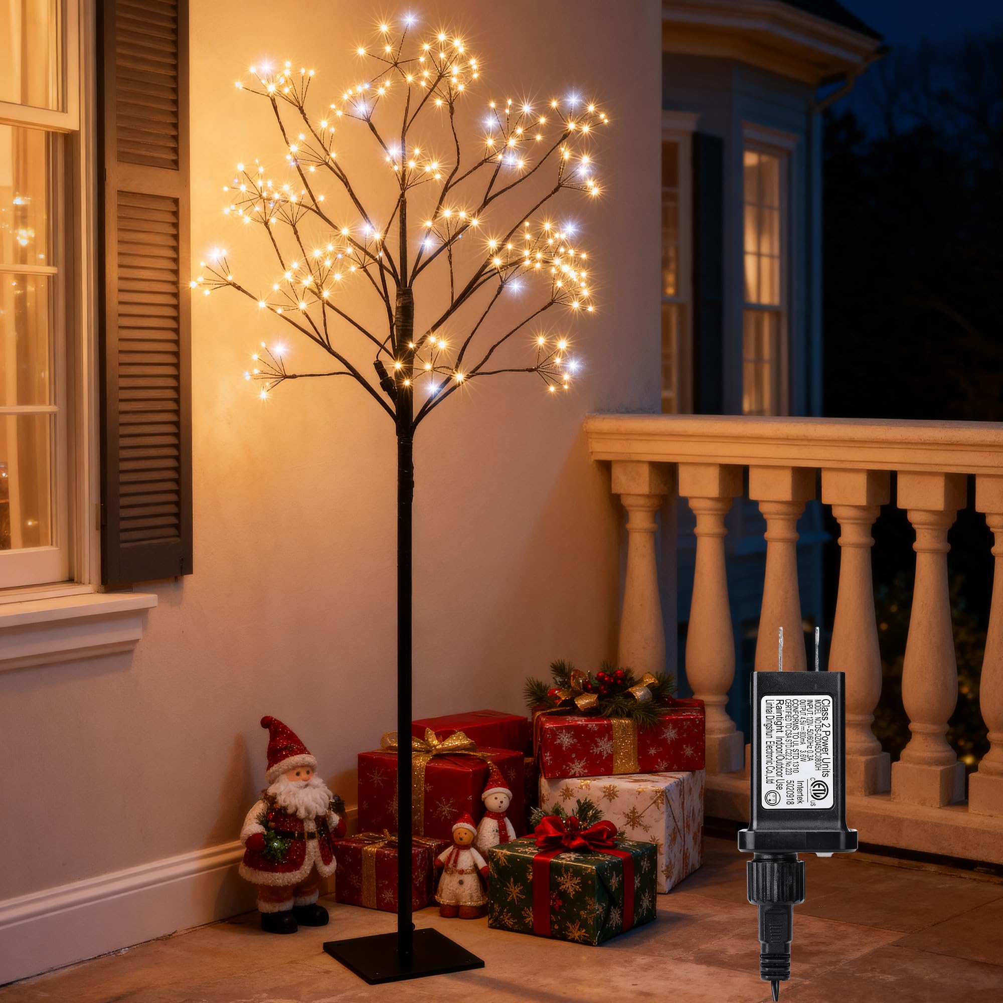 Photo 1 of 4.9 FT Christmas Outdoor Artificial Tree with Fairy Lights - 216 LED Pre Lit Christmas Decoration Tree Lights with Timer,Includes14 LED Flashing Bulb,for Holiday Displays (Warm White+Cool White)