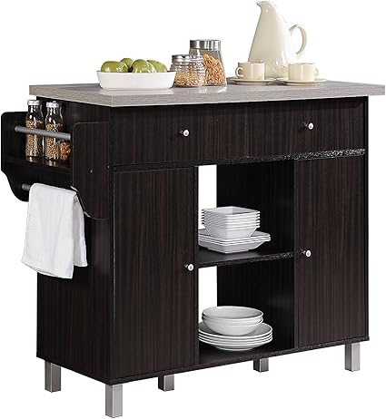 Amazon.com: Hodedah. Isla de cocina con especiero, Madera, Chocolate