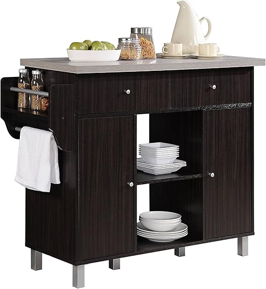 Amazon.com: Hodedah. Isla de cocina con especiero, Madera, Chocolate