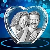 ArtPix 3D Crystal Photo, Valentines Day Personalized Gifts for Women, Wife, Men, Her, Him, Great V-Day Custom Gift With Your Own Photo, Customized Glass 3D Laser Etched Picture Wedding - Heart