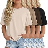 YooAurvox 4 Pack Girls Half Sleeve Shirts Elbow Length Tops Loose Fit Kids Summer Casual Crewneck Basic Tshirts 5-14 Years
