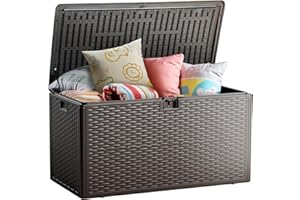 Ortus Collective 73 Gallon Deck Box, Double Layer Waterproof Resin Outdoor Indoor Storage Box, Lockable & UV Resistant Storage Bin for Patio Furniture, Garden Tools, Pool Accessories (Brown)