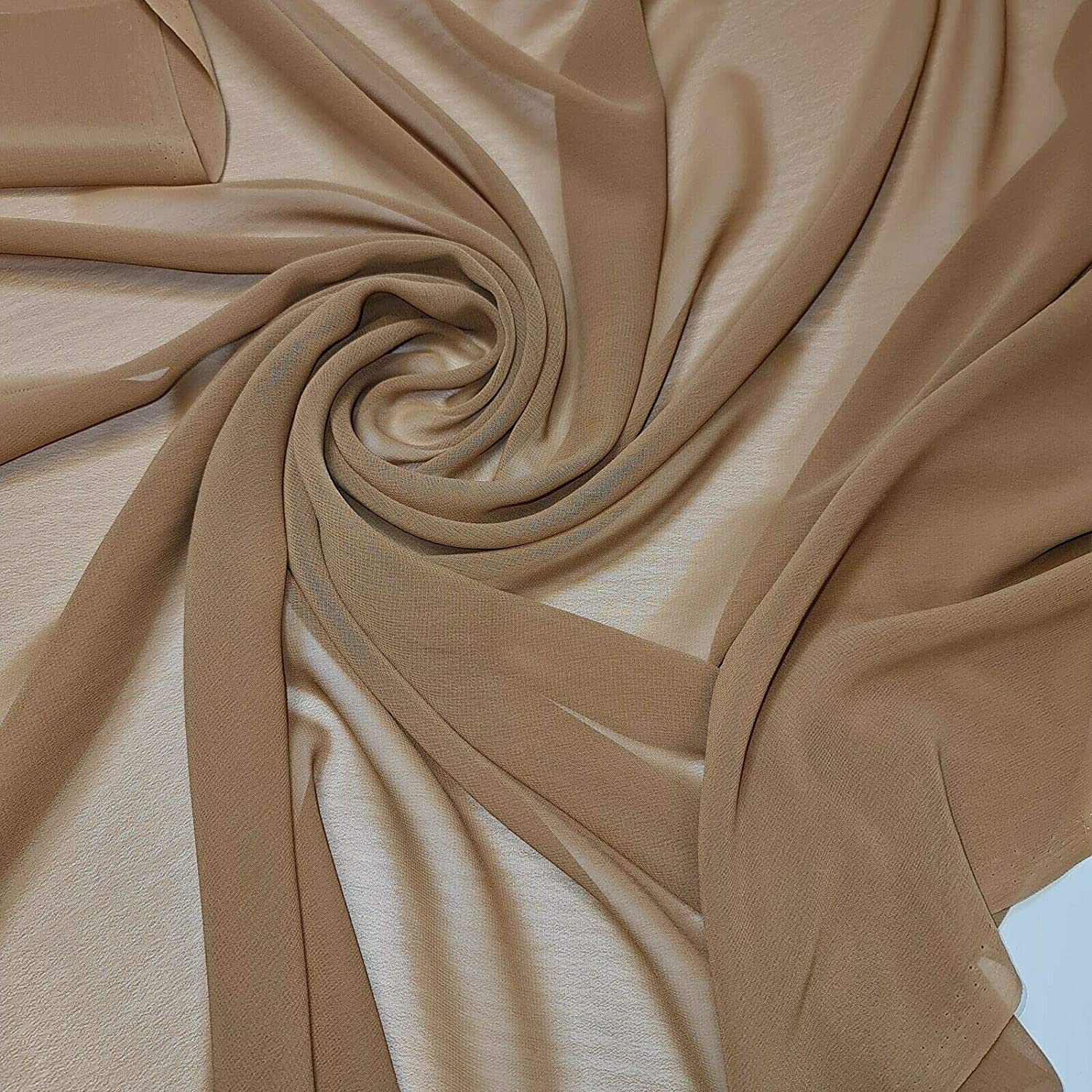 New Plain Chiffon Sheer Crepe Fabric Premium Dyed Dress Drape Decor Craft Fabric (Pre Cut 5 Meter - Taupe)