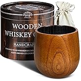Coralogo Wooden Bourbon Drinking Glass Set - Charred Whiskey Cup Handcrafted Wooden Whiskey Gift for Men Dad Husband with Designed Gift Box - Birthday Anniversary Retirement