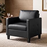 STHOUYN Black Comfy Accent Chair, Faux Leather Living Room Chair | STHOUYN, Mid-Century Modern, Cozy, Office, Reading, Tufted