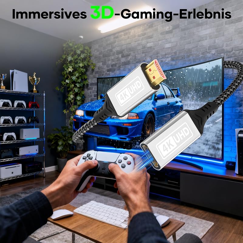 HDMI Verlängerungskabel,1M 4K@60Hz 2K@144Hz HDMI 2.0 Verlängerung Geflochtenes Nylon Kabel Stecker auf Buchse Highspeed 18Gbps UHD ARC HDR HDCP 2.2 kompatibel mit TV Stick,HDTV,PS5,PS4 — Foto 5 von 7