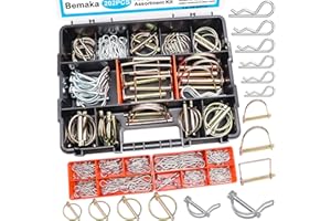 Bemaka 202Pcs Hitch Pins Clip Pins Assortment Kit, Heavy Duty Hitch Pins R Clip, Linch Pins, PTO Pins Trailer Truck Towing Tractor Accessories Three-Point Accessories for Lawn Garden Farm Equipment