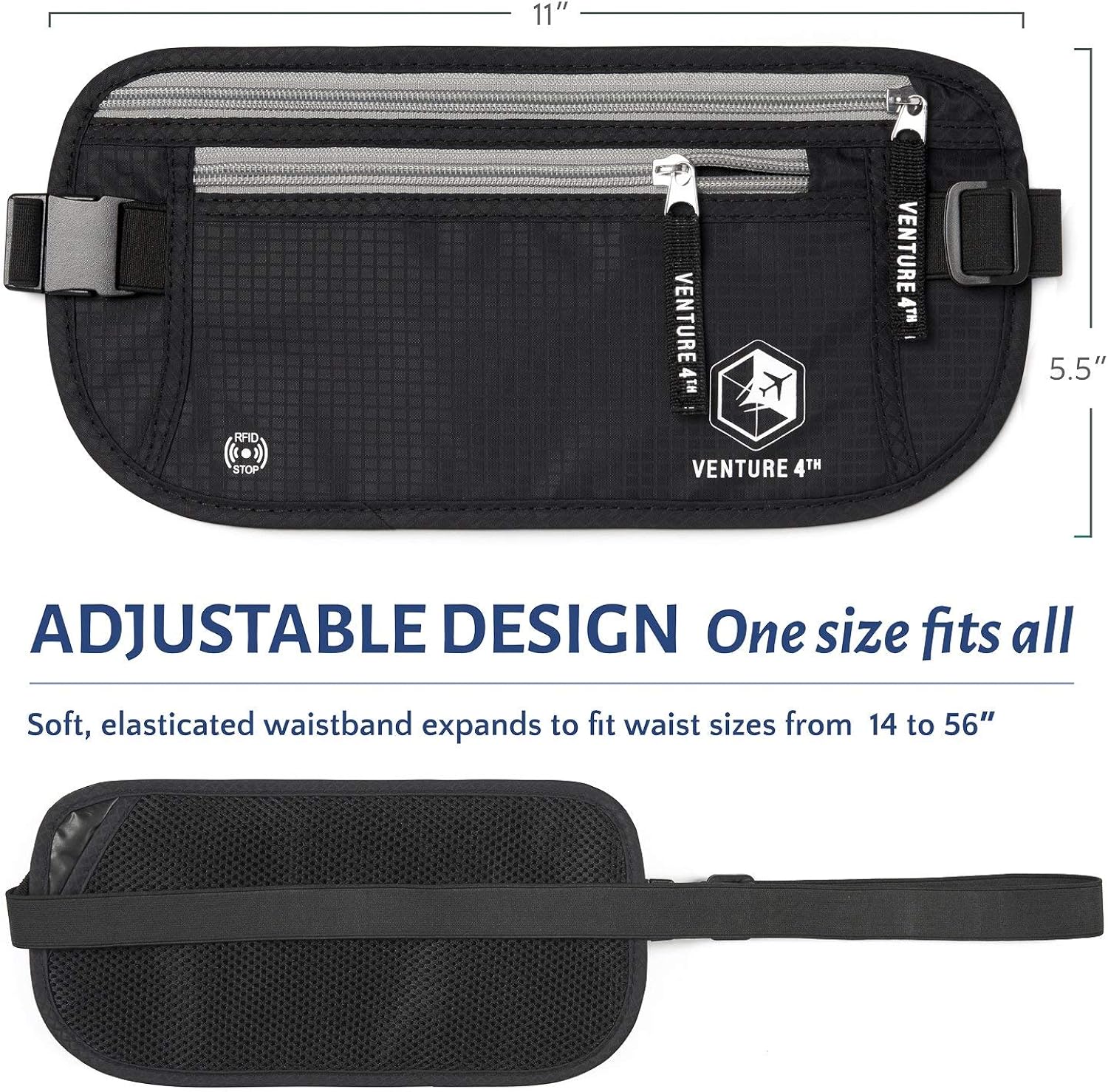  | Slim Minimalist Design Money Belt, RFID Blocking for Men & Women - Ideal for Keeping Your Cash, Credit Card, Passport, Phone Safe When Traveling (Black) | Travel Wallets