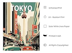 Tokyo City Retro Art Print Poster, Japan Wall Art
