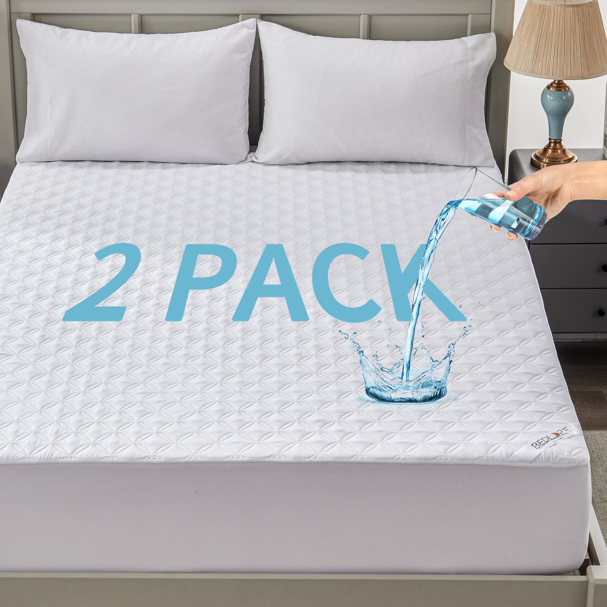 Photo 1 of 2 Pack Waterproof Mattress Protector, Twin Size Mattress Pad with Deep Pocket Fitted Up to 6-15 inches, Soft Noiseless Single Bed Mattress Cover for Bedroom, Dorm Room