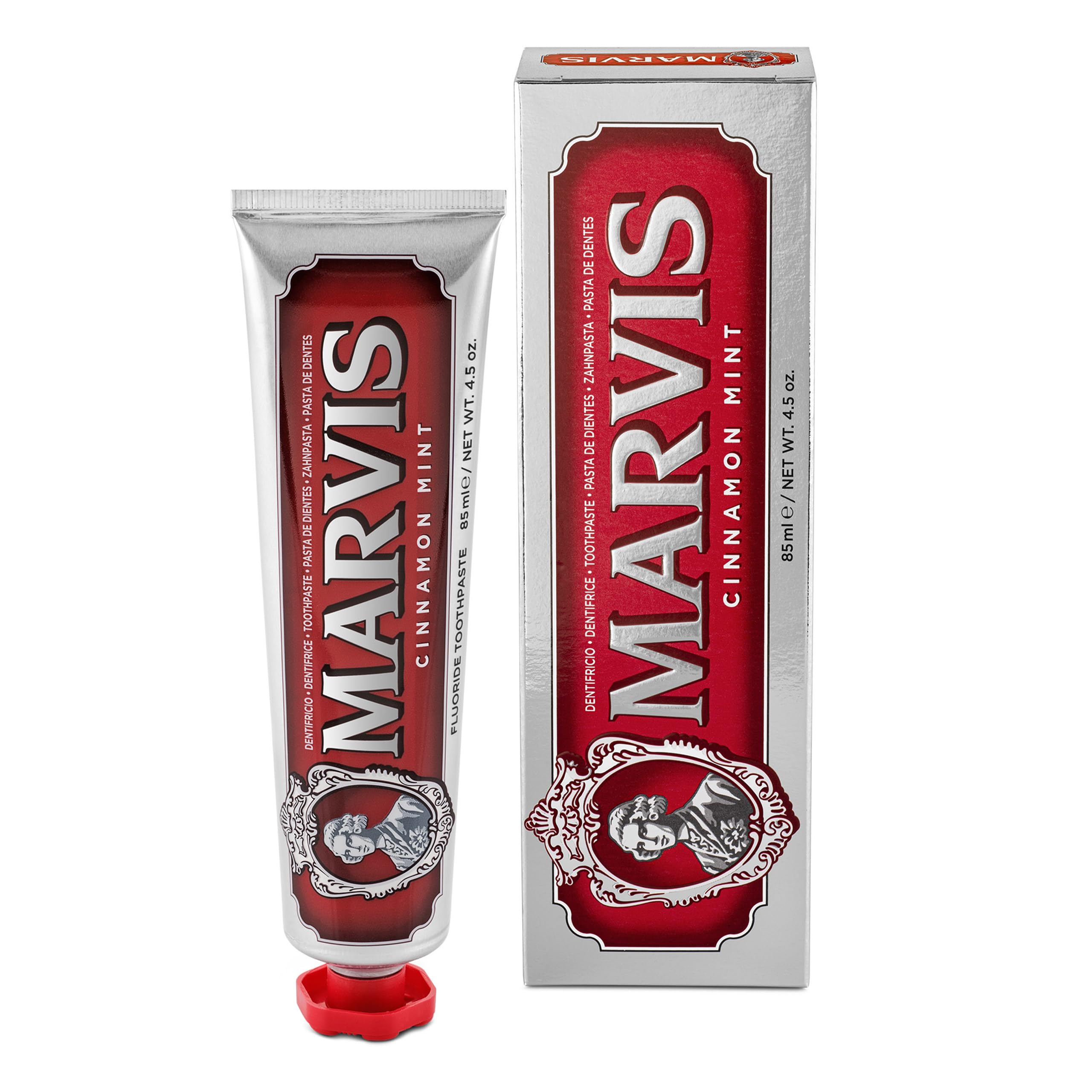 Marvis Cinnamon Mint Toothpaste, 85 ml, Sensational Flavoured Toothpaste Helps Remove Plaque & Promote Healthy Gums with Long-Lasting Freshness