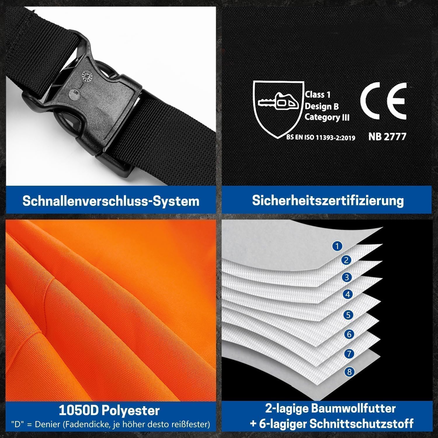 WISEPRO Universal Kettensägen-Sicherheitsleggings,Schnittschutz Chaps, Verstellbare Chainsaw Chaps Kettensägen-Schürze Schnittschutzhose für Männer/Frauen(Orange-Schwarz) 4