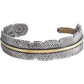 HAQUIL Stainless Steel Native American Feather Cuff Bracelet Jewelry Gift for Men and Women