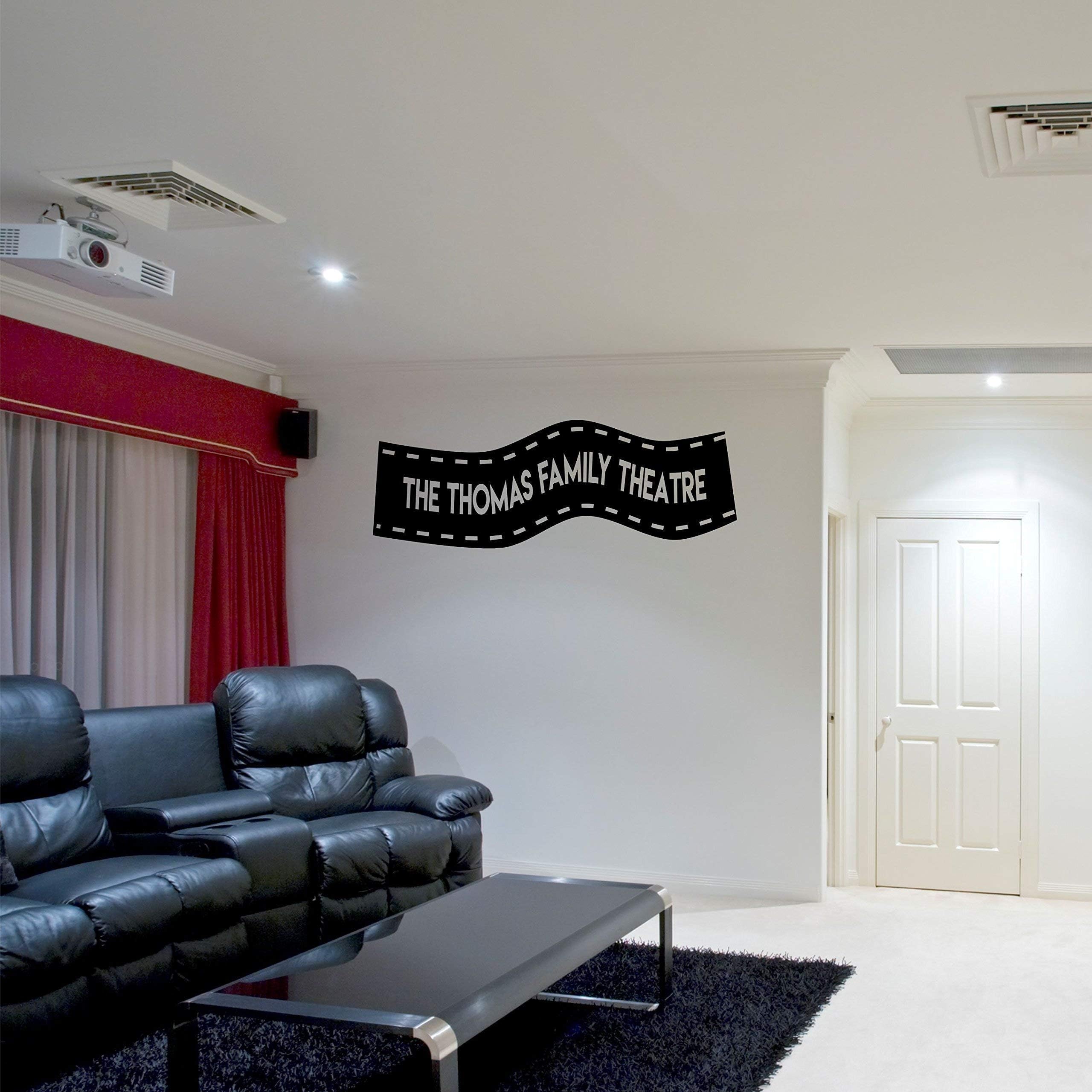 Custom Name Home Theater Wall Decal - Personalized Name Theater Vinyl Wall Decal Sticker Art - Basement Decal - Gift for Dad - Rec Room Theater Decal