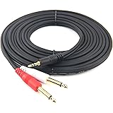 Devinal 1/8 inch Male Stereo to Dual 1/4 Mono Male Audio Cable, 3.5mm TRS to Dual 6.35mm TS Y Splitter Breakout Cord, Gold Pl