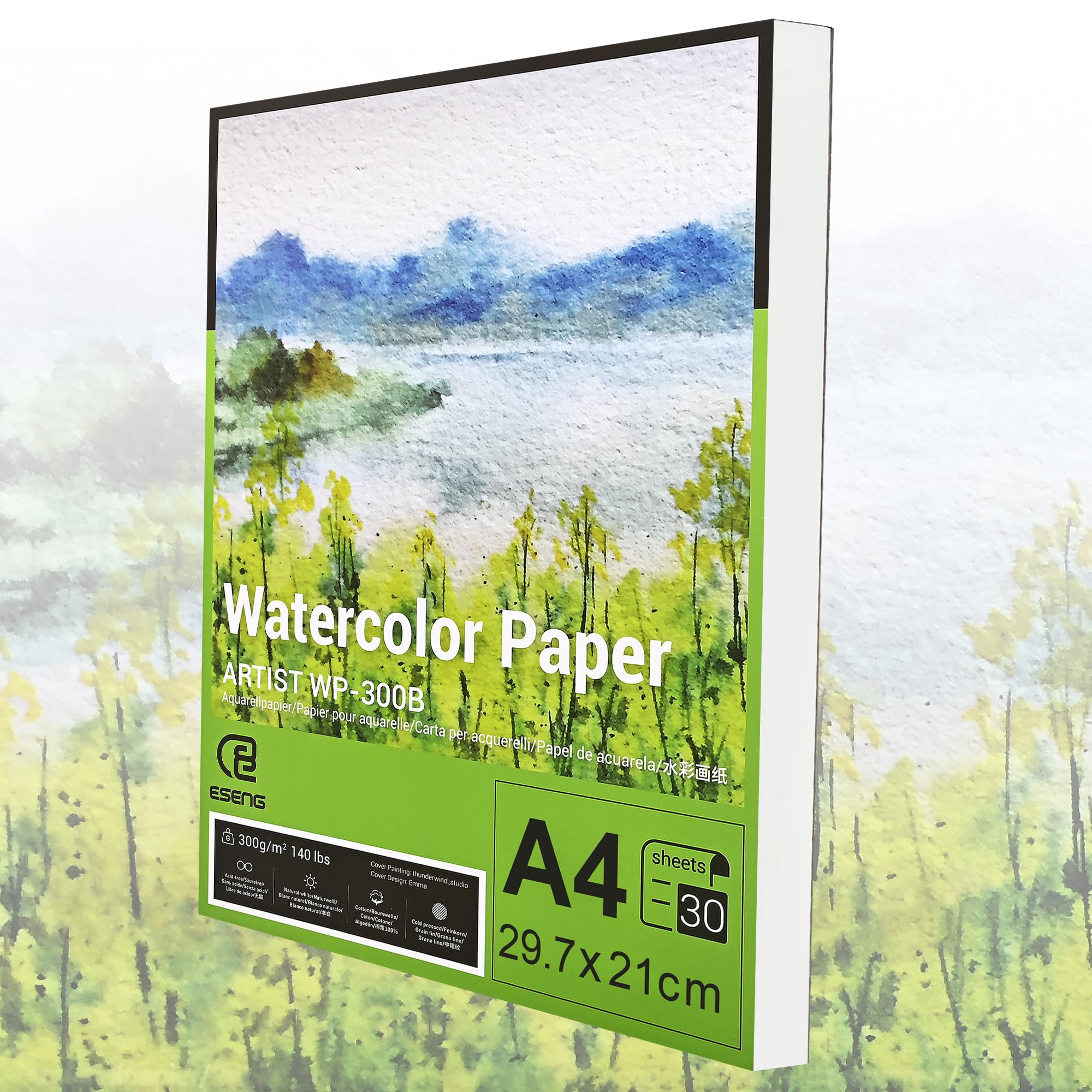 ESENG Art Media Paper, A4, 100% Cotton, 300 GSM, 30 Sheets, White, Watercolour Pad for Painting & Drawing
