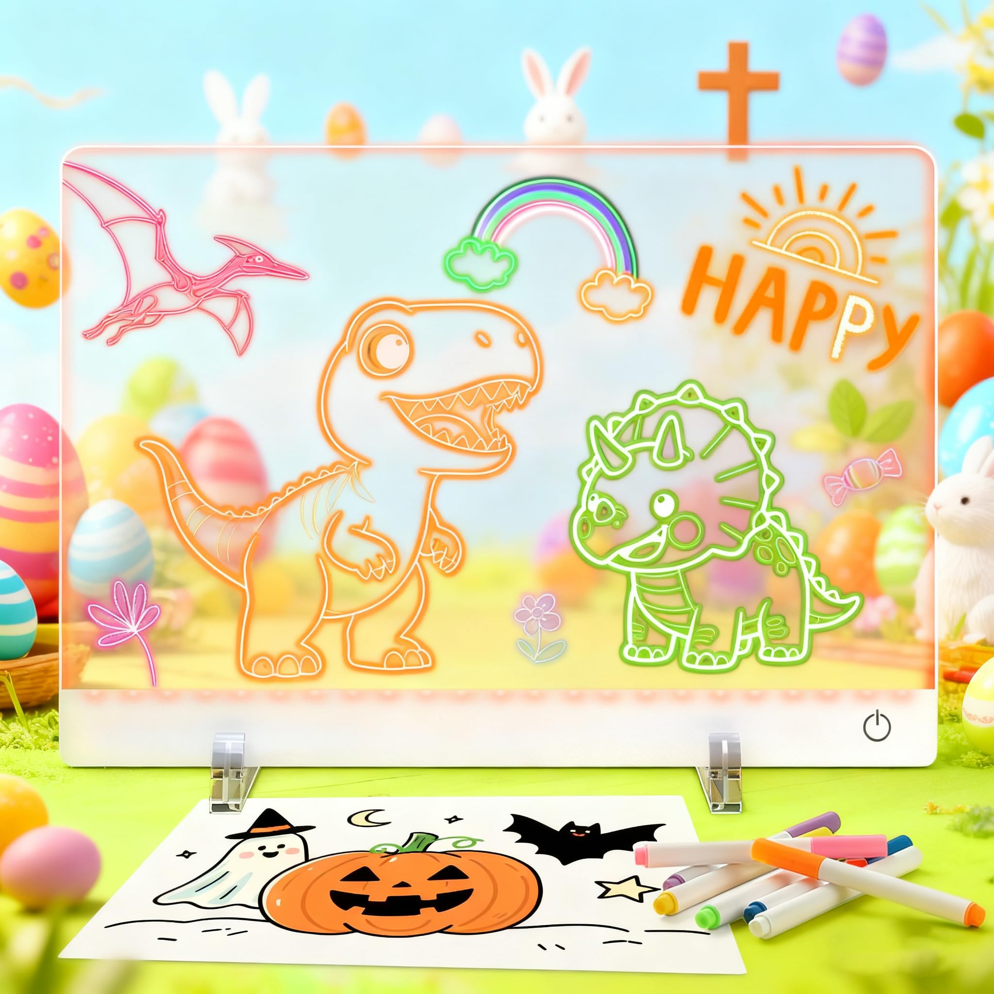 Led Notice Drawing Board Rechargeable - 16.8 Inch Light Up Whiteboard 7 Color Model Writing Tablet Doodle Glow Note Pad Message Board Gift for Children Girl Easter Birthday