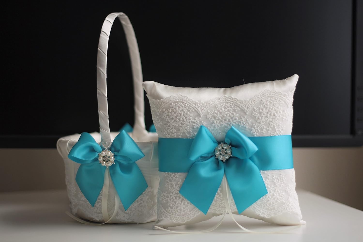 Amazon Com Turquoise Flower Girl Basket Ring Bearer Pillow 2