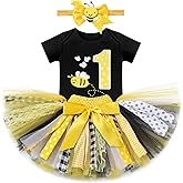 IBTOM CASTLE Baby Girls First Birthday Outfit Bee Romper Tutu Skirt Bowknot Headband Cake Smash Photoshoot Clothes