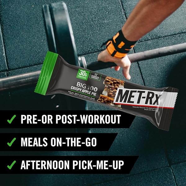 MET-RX BIG 100 COLOSSAL PROTEIN BARS, CRISPY APPLE PIE MEAL REPLACEMENT BARS, 9 COUNT