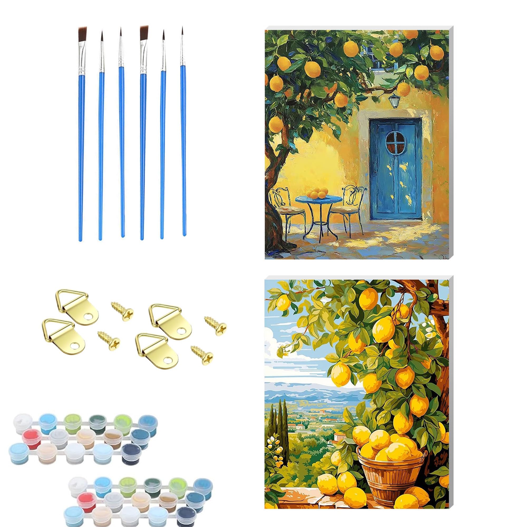 NZNANCHU 2pcs Lemon Wooden Framed Paint by Number for Adult,Tree DIY Painting Kits for Adults,Color by Numbers,Small Paint by Number Canvas Crafts Watercolor for Beginners Hoom Decor