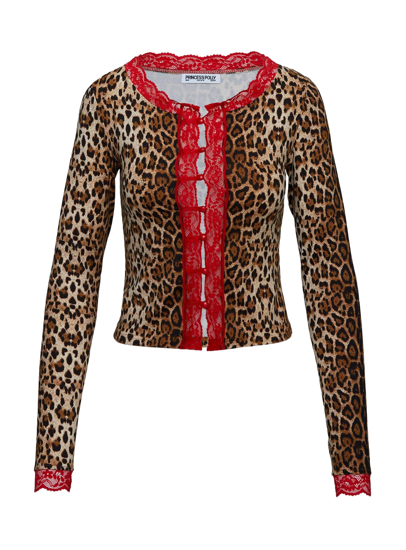 Princess Polly Pour It Up Long Sleeve Button Detail Top Leopard