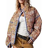 Aimiray Women's Cropped Floral Puffer Jacket Cardigan Printed Lightweight Open Front Padded Quilted Coats
