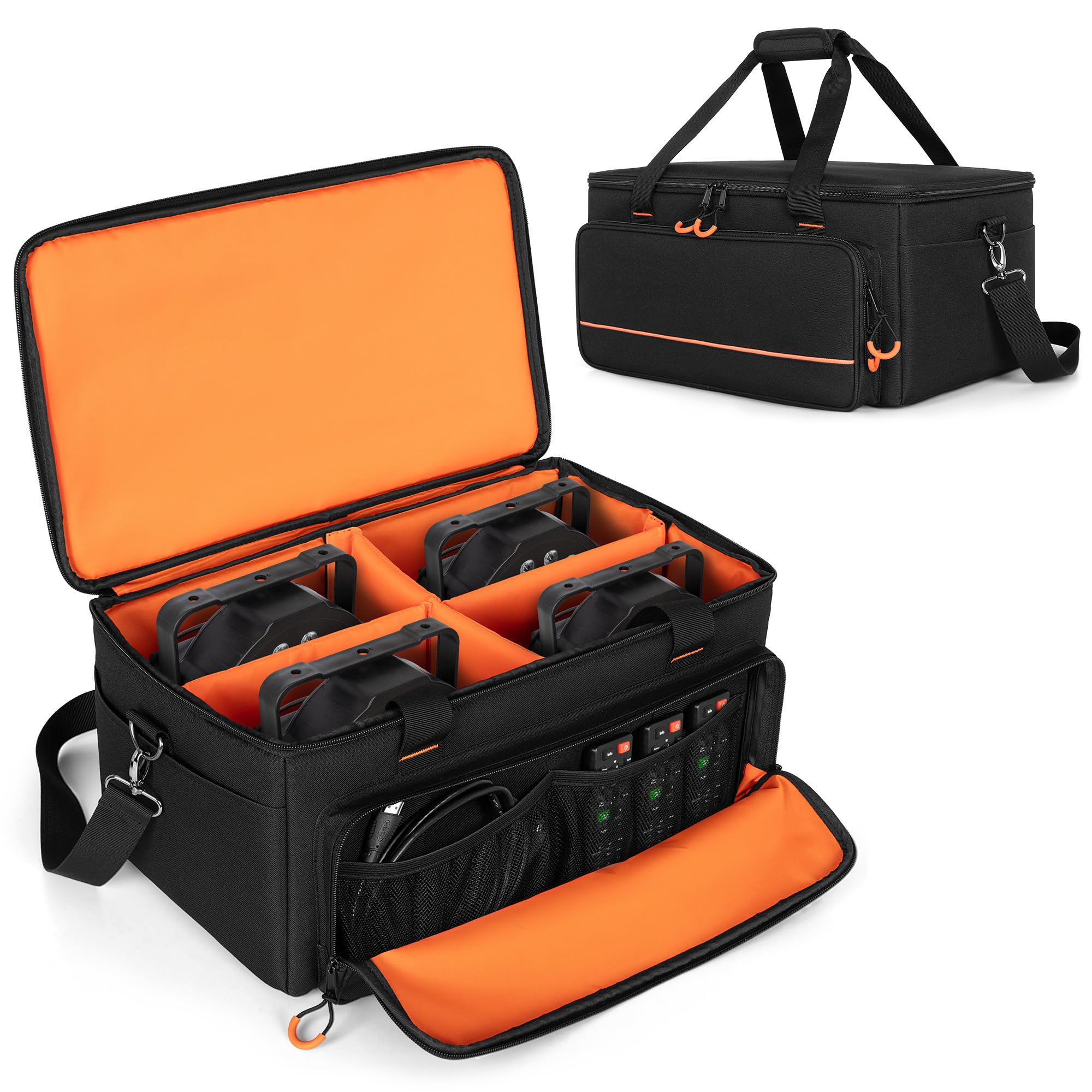 Luxja Padded Par Bag Fits 4 Lights, Light Case with Inner Divider and Accessory Pockets, Black