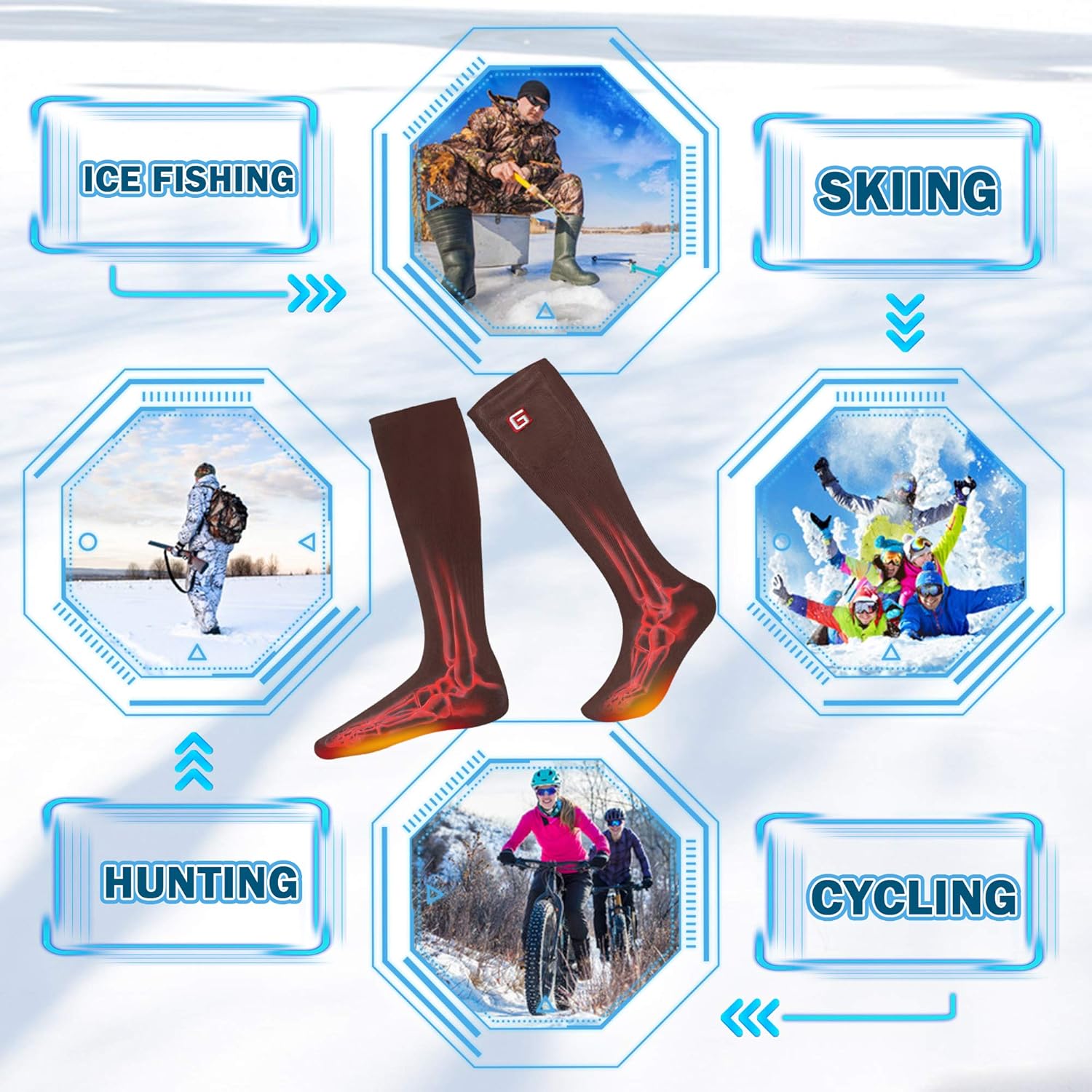 QILOVE Socks for Gift Heated Socks for Chronically Cold Feet Electric Foot Warmer Hunting Motorcycle Cold Weather Socks Camping Hiking Cycling Heated Sox: Clothing