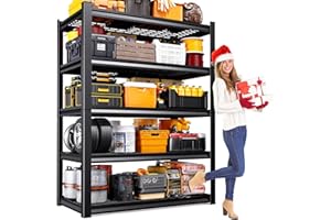 AOAORGG 71" H Garage Shelving Heavy Duty 5-Tier Storage Shelves, Adjustable Metal Shelving Unit, Utility Garage Organizer Shelf for Basement, Pantry, Kitchen, Warehouse,15.7" Dx35.4 Wx71.2 H, Black