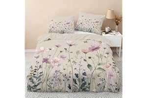 Wildflower Duvet Cover Oversized King Size, Country Flower Bedding Set 3 pcs with 2 Pillow Covers, Farmhouse Botanical Floral