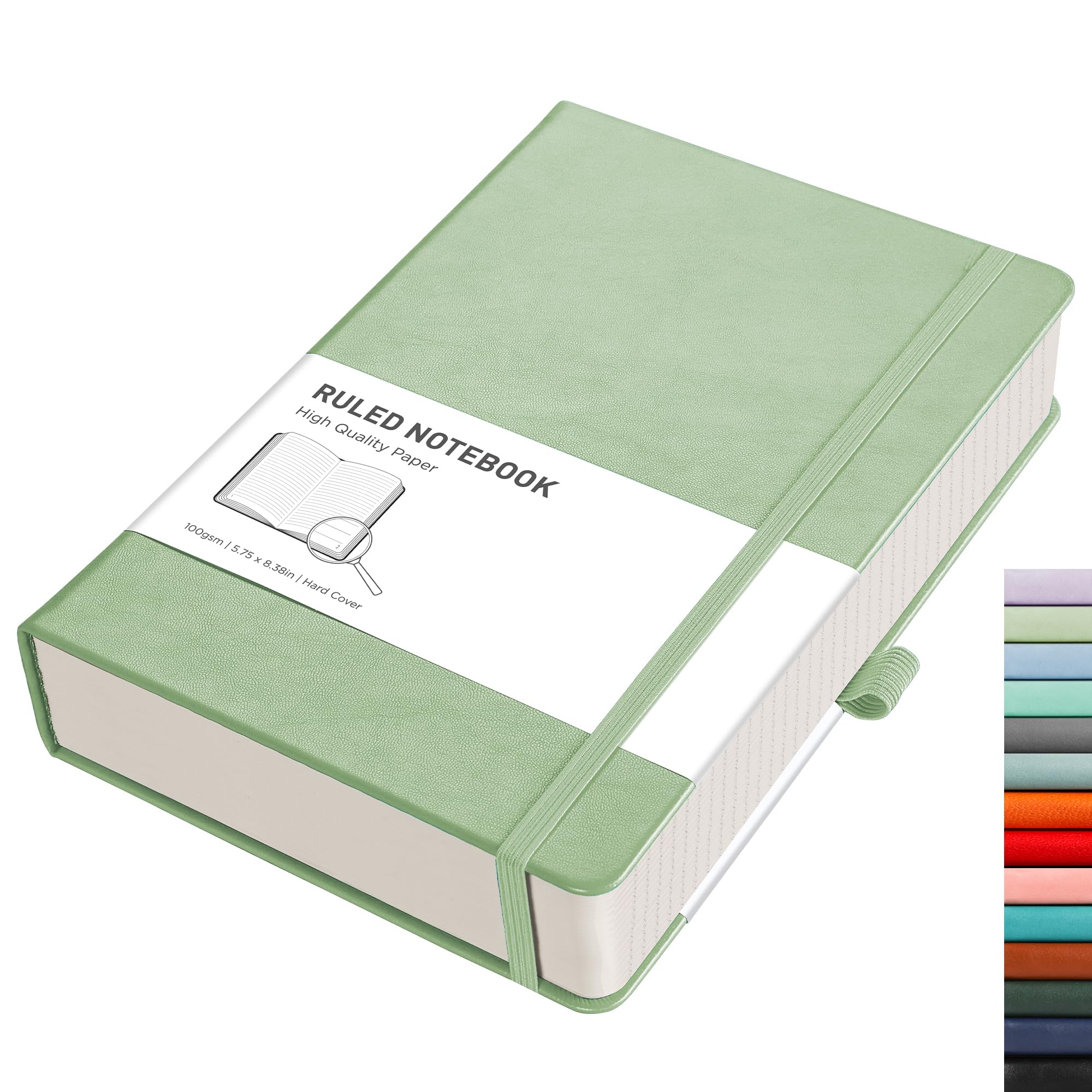 RETTACY Lined Journal Notebook - A5 Note Book Hardcover Thick Notepad 320 Numbered Pages for Writing,100gsm Lined Paper, Leather Hardcover, for Women Men Office School,14.5 x 21cm - Light Green — image 1